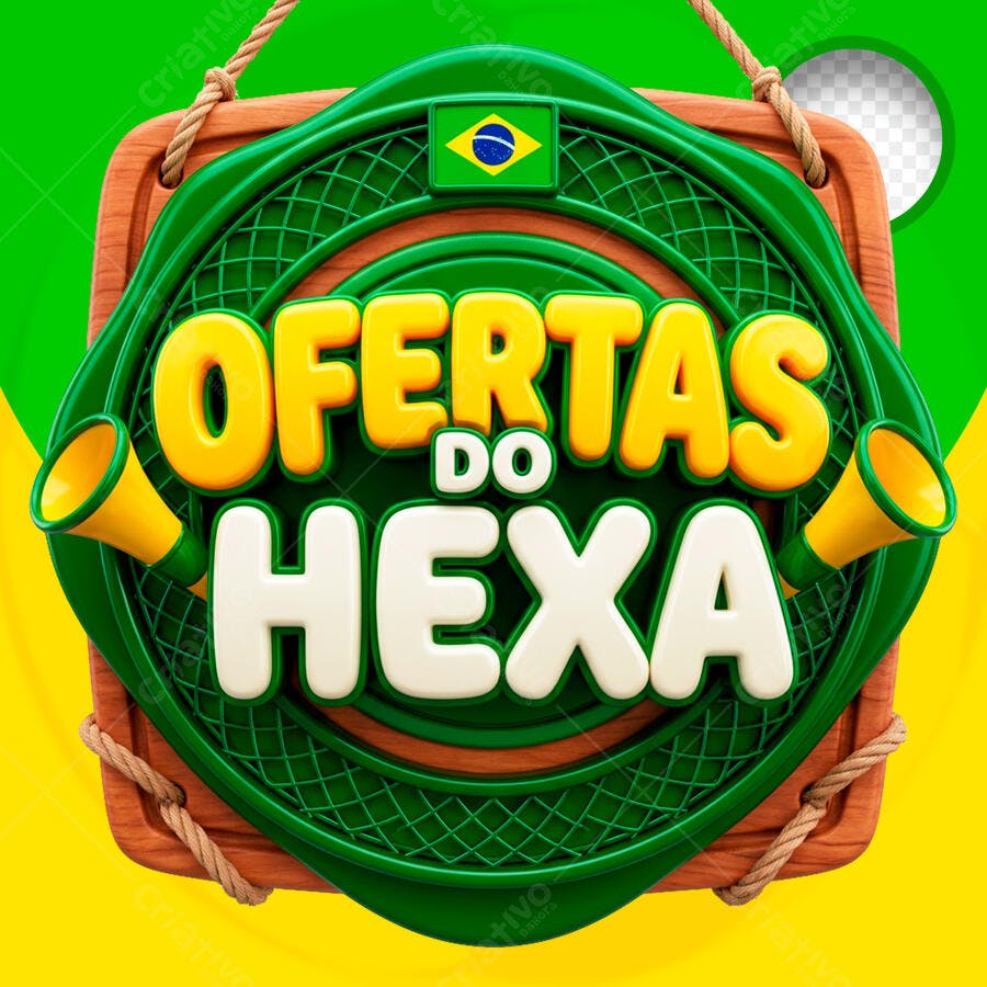 Selo 3D Ofertas do Hexa Copa do Mundo Brasil PNG Transparente