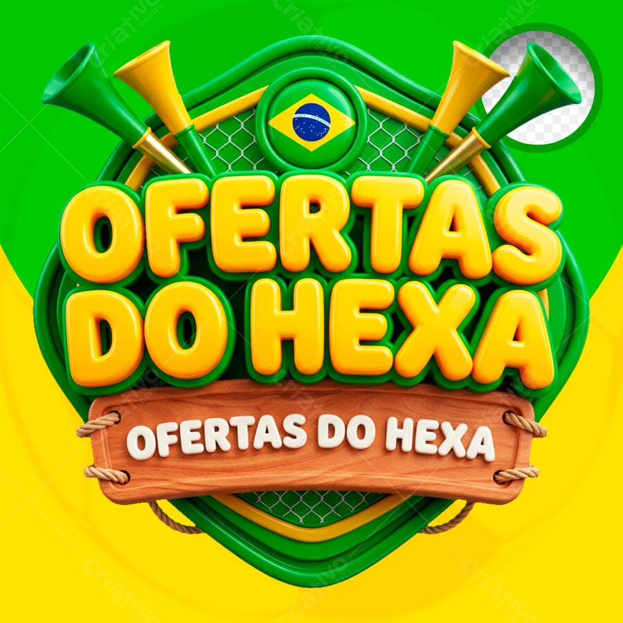 Selo 3D Ofertas do Hexa Copa do Mundo Brasil PNG Transparente