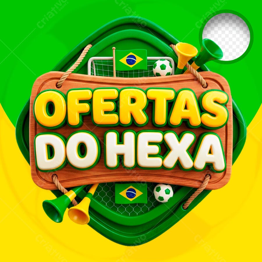 Selo 3D Ofertas do Hexa Copa do Mundo Brasil PNG