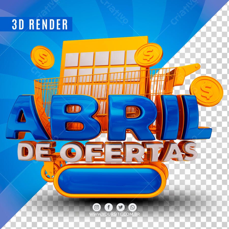 Abril de Ofertas Carrinho de Compras 3D PSD Editável