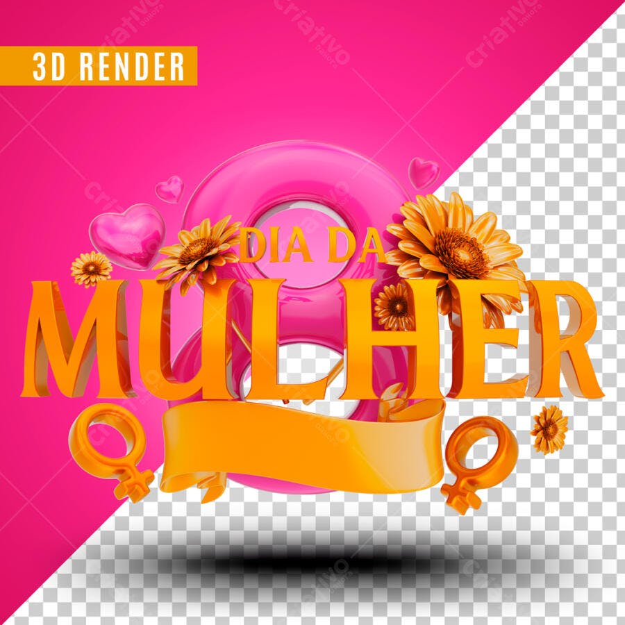Dia da Mulher 8 de Março PSD Editável 3D Render