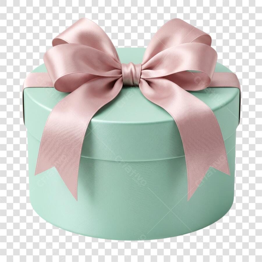 Elemento 3D Caixa Presente Redonda Rosa Verde PNG Fundo Transparente