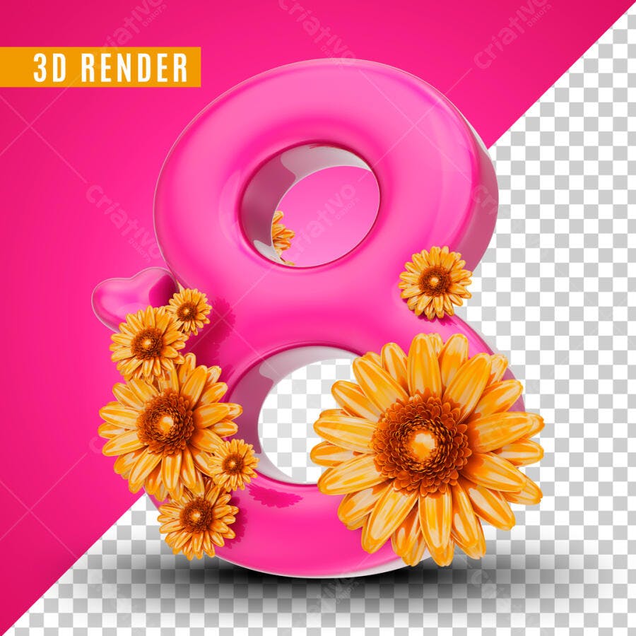 Elemento 3D Dia Internacional da Mulher 8 de Março PSD Editável