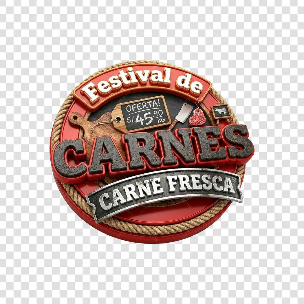 Elemento 3D Festival de Carnes Carne Fresca PNG Fundo Transparente