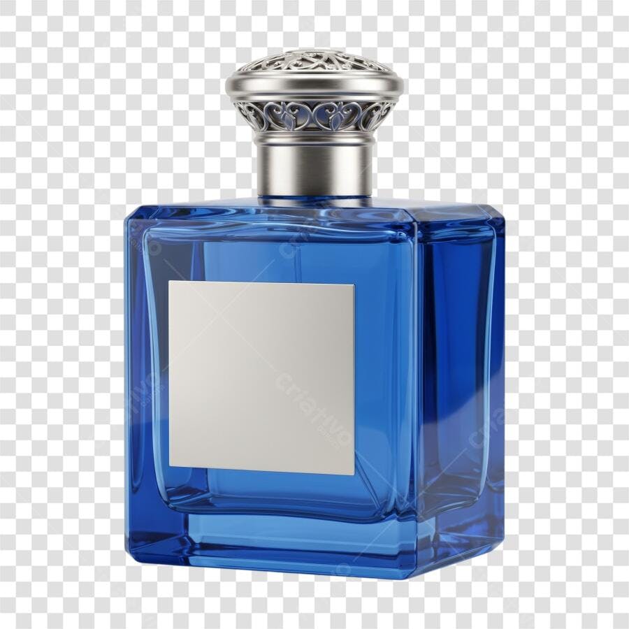 Elemento 3D Frasco Perfume Azul Luxo PNG Fundo Transparente