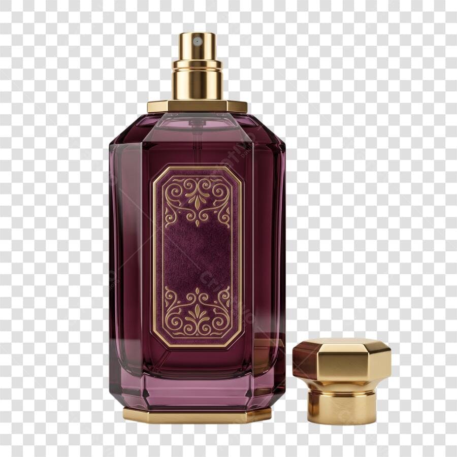 Elemento 3D Frasco Perfume Luxo Dourado PNG Fundo Transparente