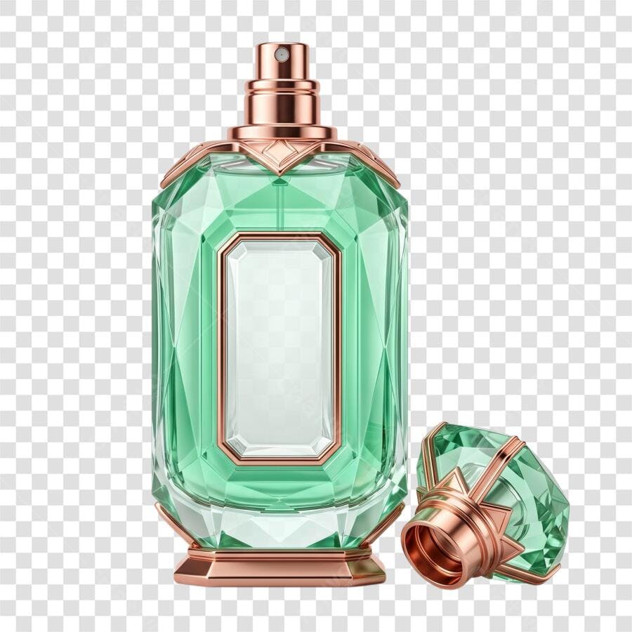 Elemento 3D Frasco Perfume Verde Esmeralda PNG Fundo Transparente