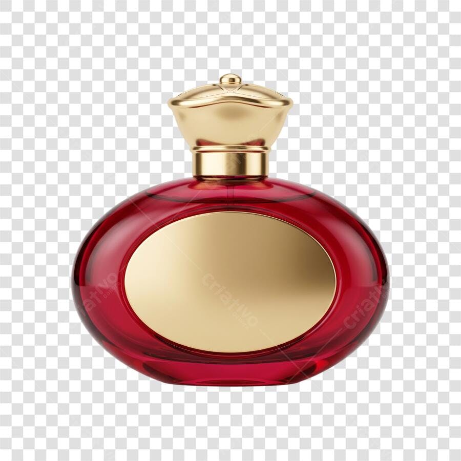 Elemento 3D Frasco Perfume Vermelho Dourado PNG Fundo Transparente