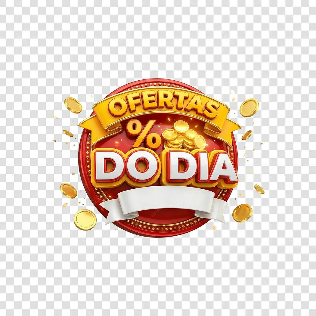 Elemento 3D Ofertas do Dia Moedas Douradas PNG Fundo Transparente