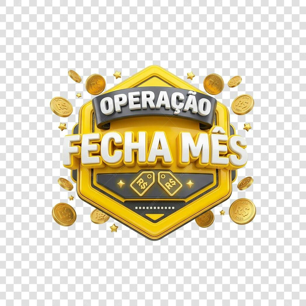 Elemento 3D Operação Fecha Mês Amarelo PNG Fundo Transparente