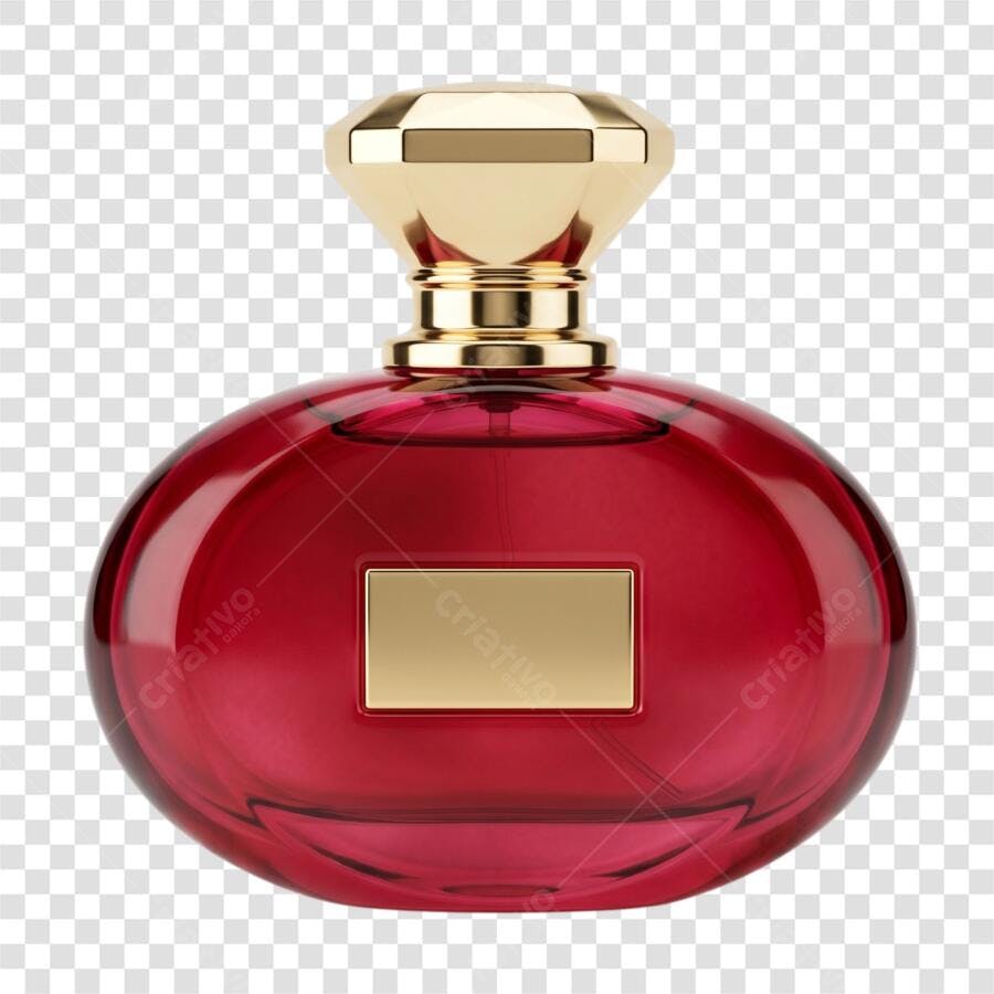 Elemento 3D Perfume Vermelho Dourado PNG Fundo Transparente