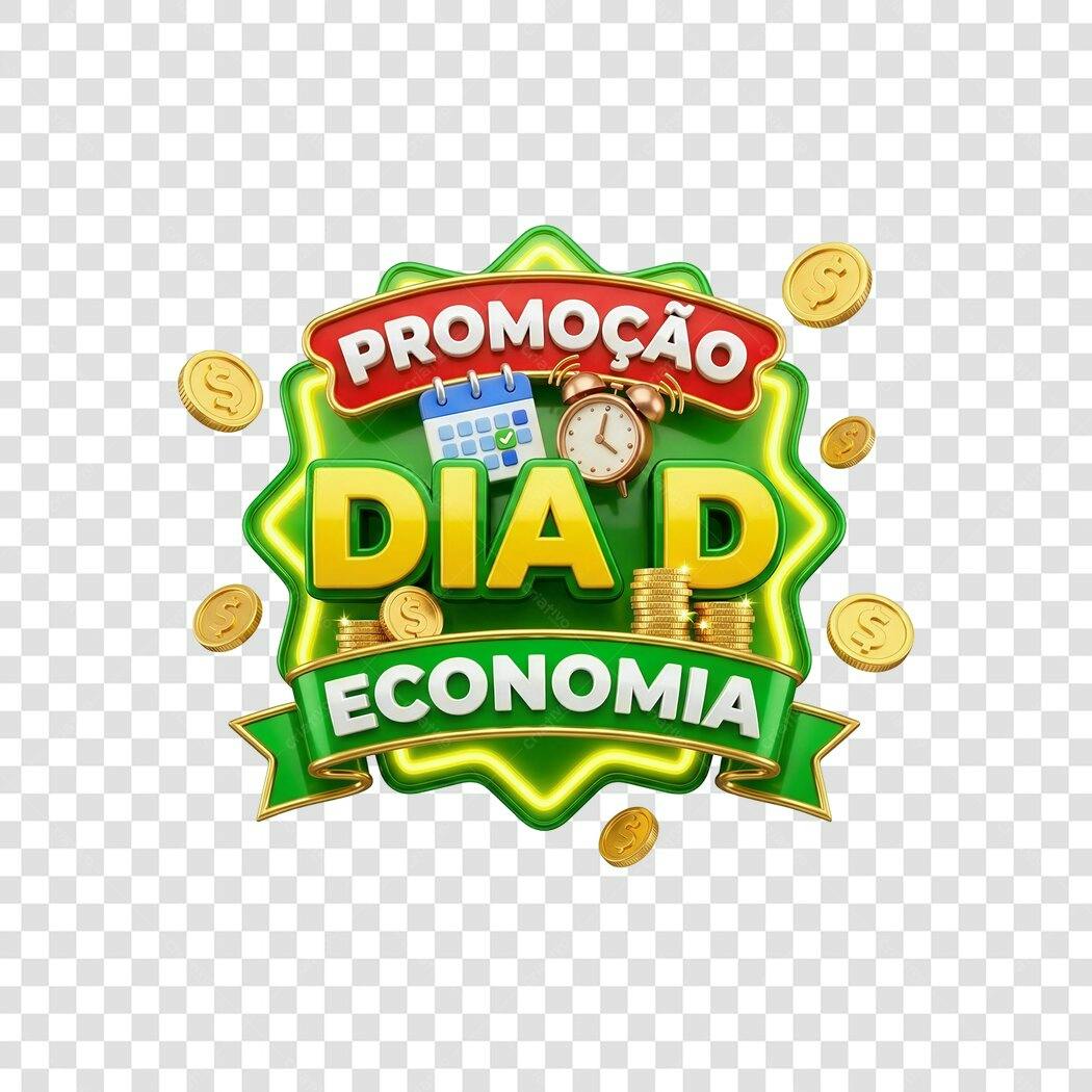 Elemento 3D Promoção Dia D Economia PNG Fundo Transparente