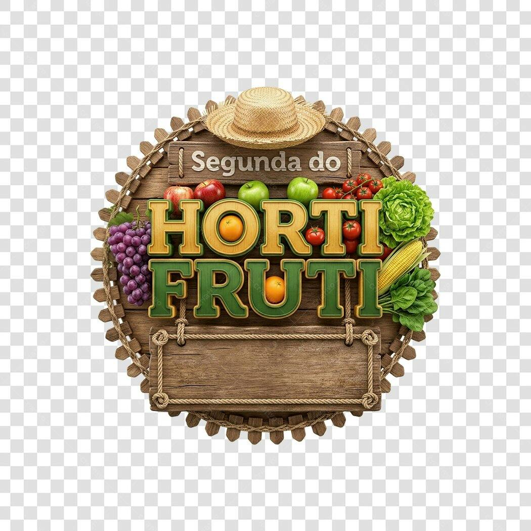 Elemento 3D Segunda do Hortifruti Placa Madeira PNG Fundo Transparente