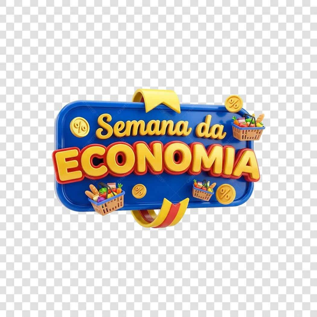 Elemento 3D Semana da Economia Azul Amarelo PNG Fundo Transparente