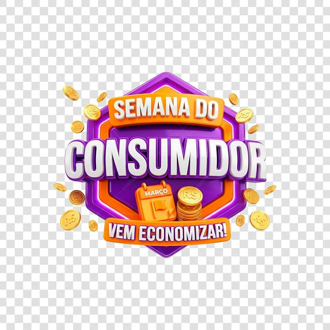 Elemento 3D Semana do Consumidor Março PNG Fundo Transparente