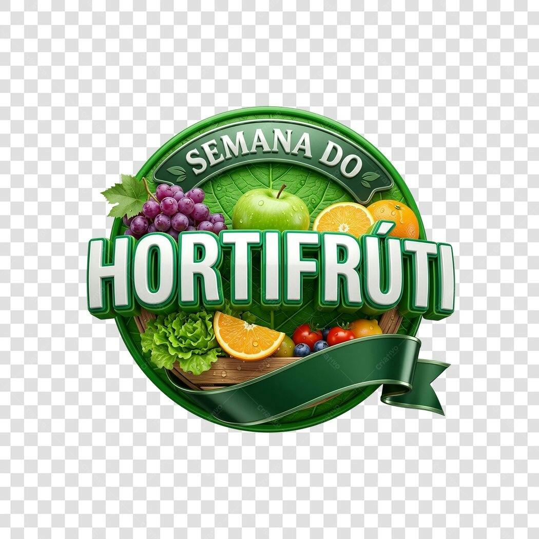 Elemento 3D Semana do Hortifrúti Frutas Verduras PNG Fundo Transparente