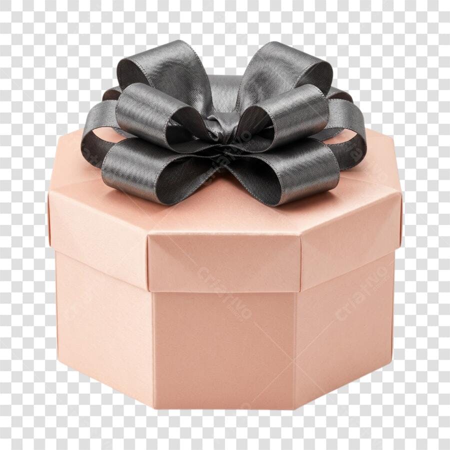 Foto Recortada Caixa de Presente Rosa com Laço Cinza PNG Fundo Transparente