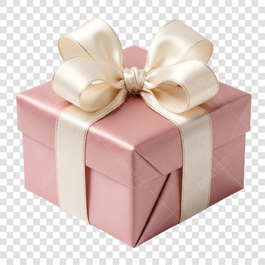Foto Recortada Caixa de Presente Rosa Laço Creme PNG Fundo Transparente