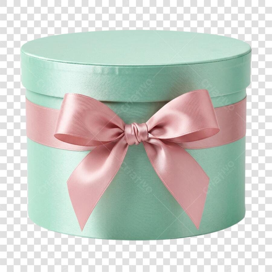 Foto Recortada Caixa de Presente Verde Água Laço Rosa PNG Fundo Transparente