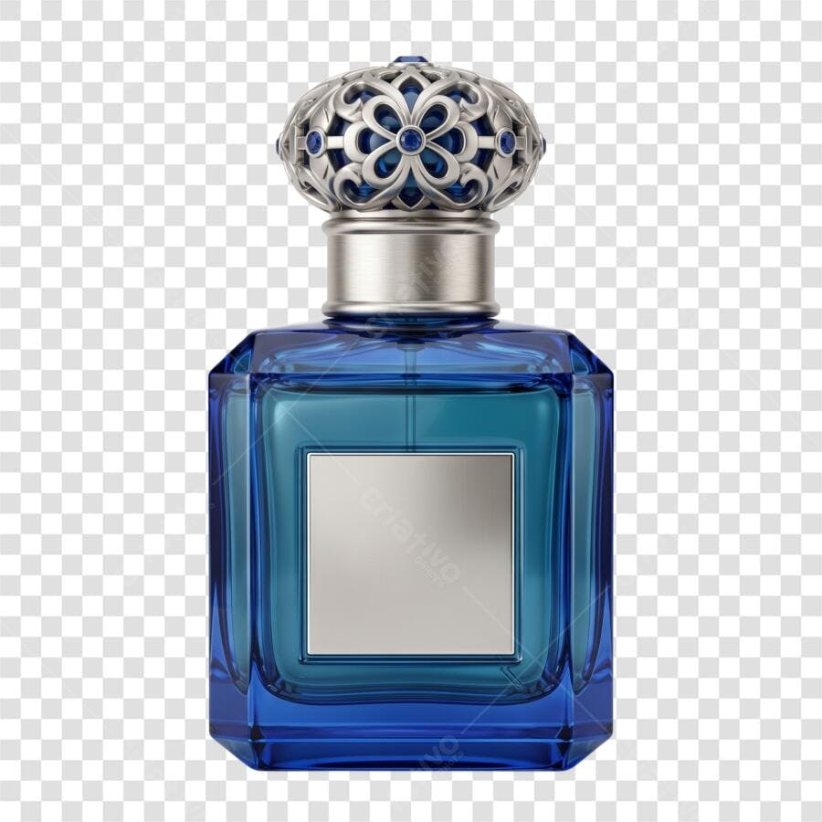 Foto Recortada Frasco Perfume Azul Luxo PNG Fundo Transparente