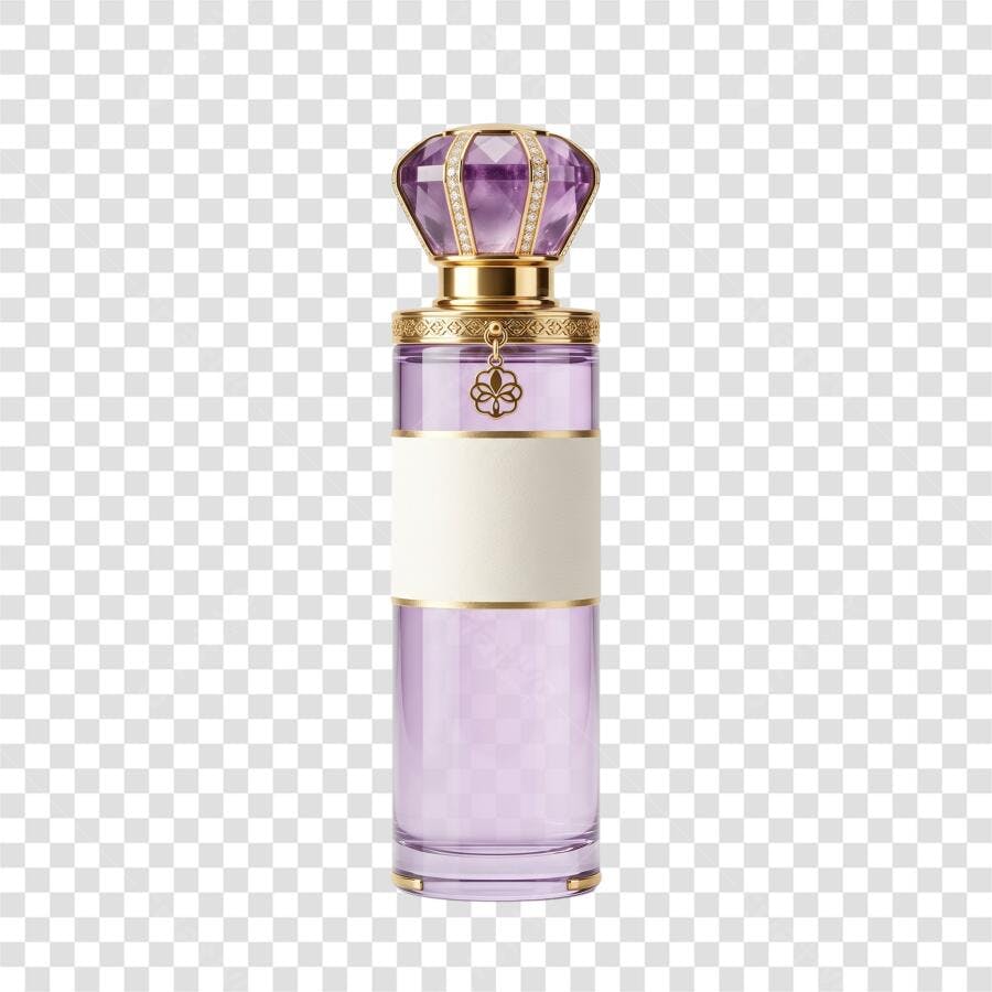 Foto Recortada Frasco Perfume Lilás Dourado PNG Fundo Transparente