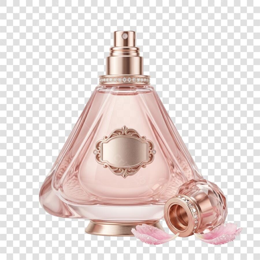 Foto Recortada Frasco Perfume Rosa Pétalas PNG Fundo Transparente