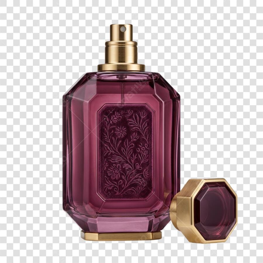 Foto Recortada Frasco Perfume Roxo Dourado PNG Fundo Transparente
