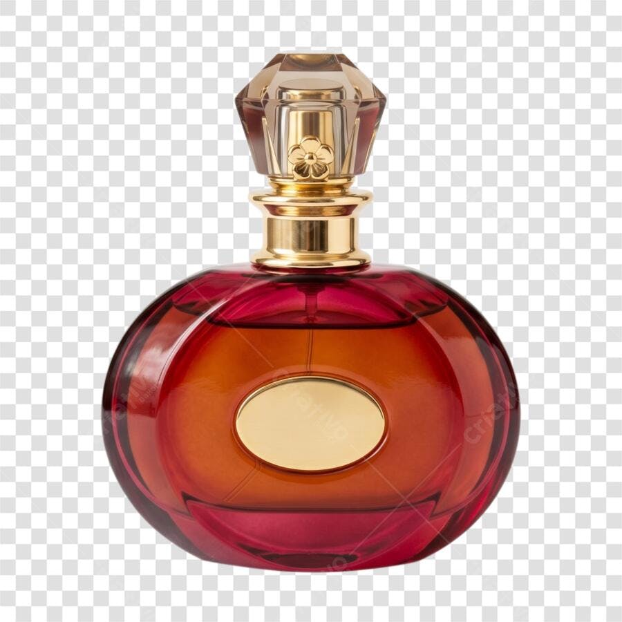 Foto Recortada Frasco Perfume Vermelho Dourado PNG Fundo Transparente