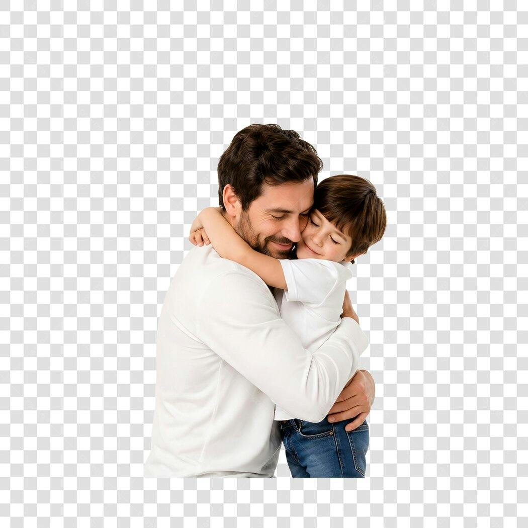 Foto Recortada Pai e Filho Abraçados Dia dos Pais Agosto PNG Fundo Transparente