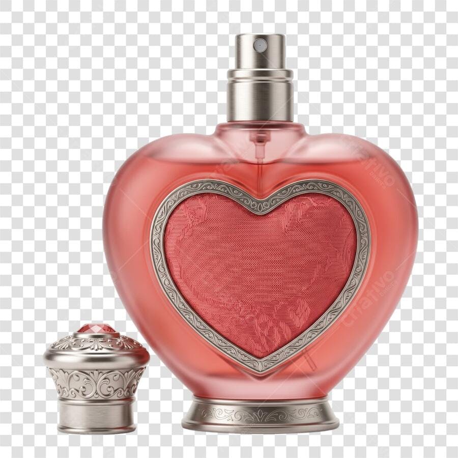 Foto Recortada Perfume Coração Rosa Prata PNG Fundo Transparente