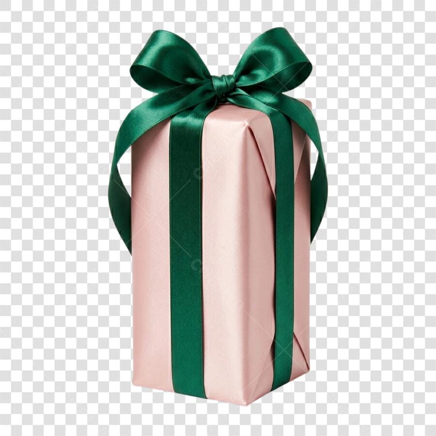 Foto Recortada Presente Rosa Laço Verde PNG Fundo Transparente