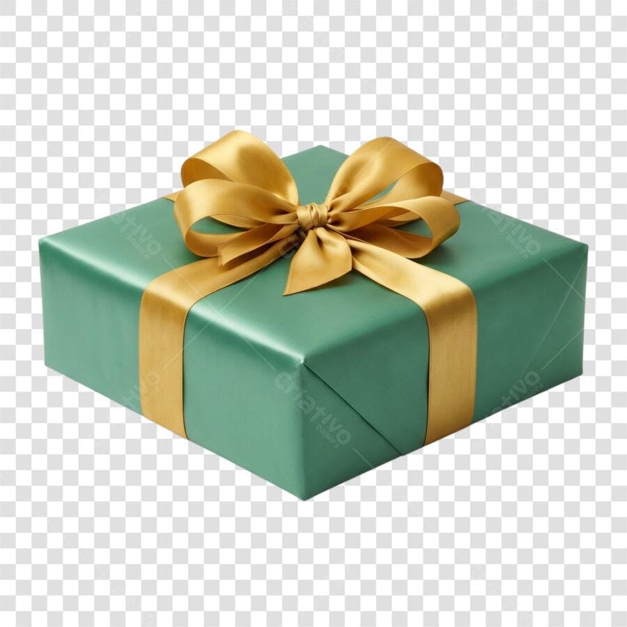 Foto Recortada Presente Verde Laço Dourado PNG Fundo Transparente