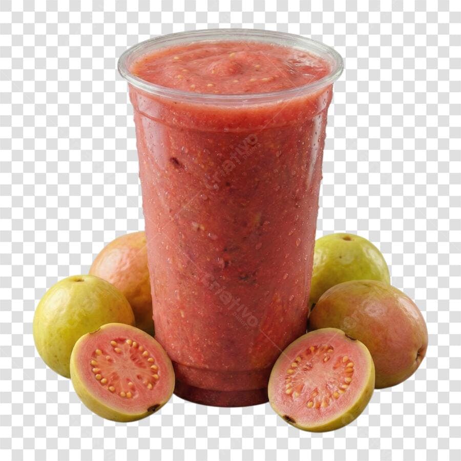 Foto Recortada Suco de Goiaba com Frutas PNG Fundo Transparente