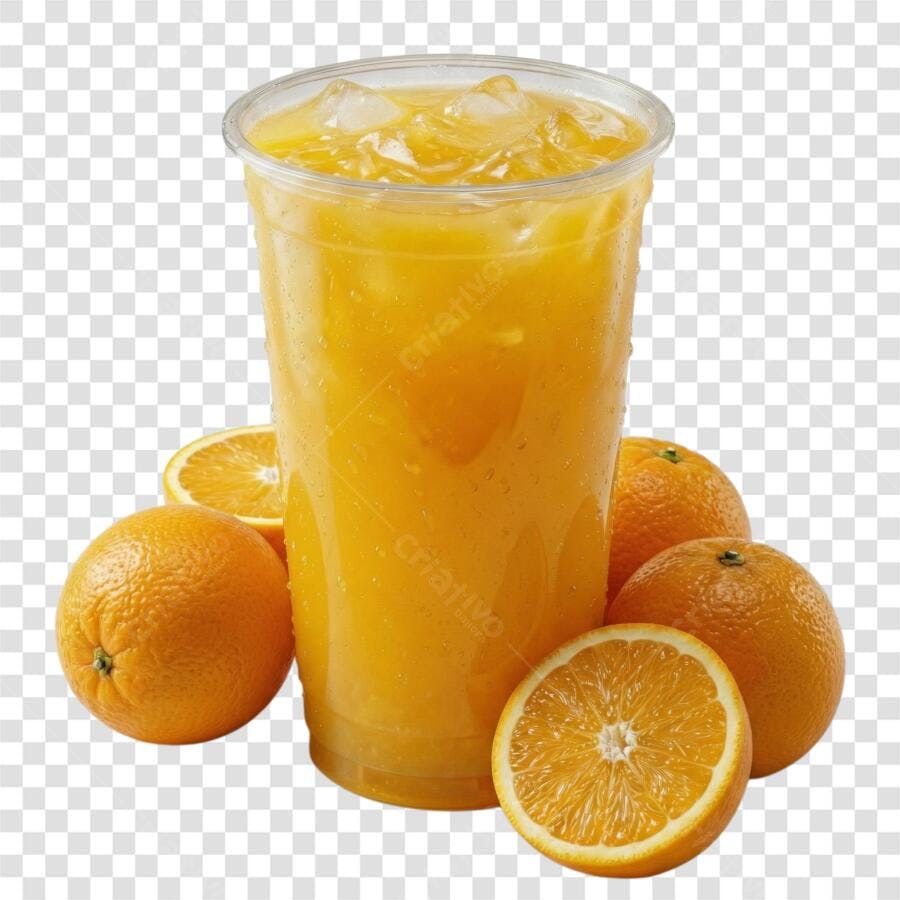 Foto Recortada Suco de Laranja com Gelo PNG Fundo Transparente