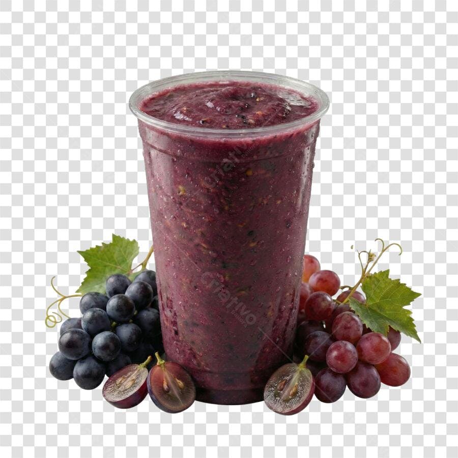 Foto Recortada Suco de Uva Copo com Frutas PNG Fundo Transparente