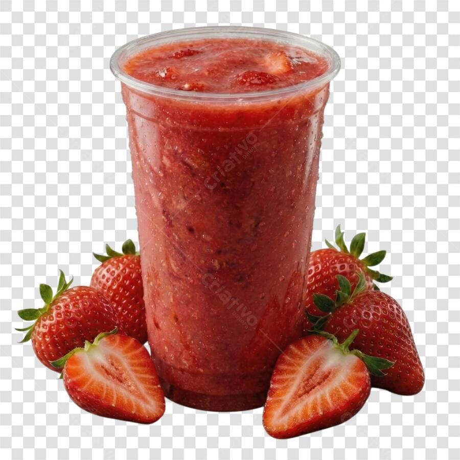Foto Recortada Suco Morango Copo PNG Fundo Transparente
