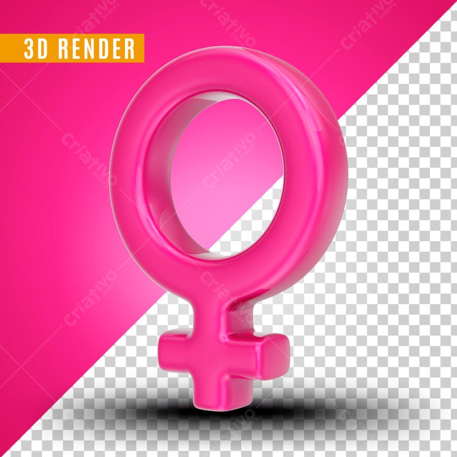 Ícone Símbolo Feminino 3D Render Rosa PSD Editável