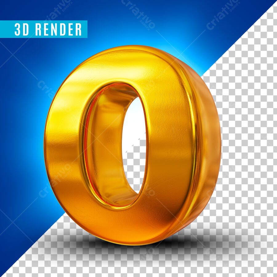 Número 0 Dourado 3D Render PSD Editável