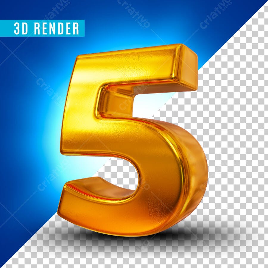 Número 5 Dourado 3D Render PSD Editável