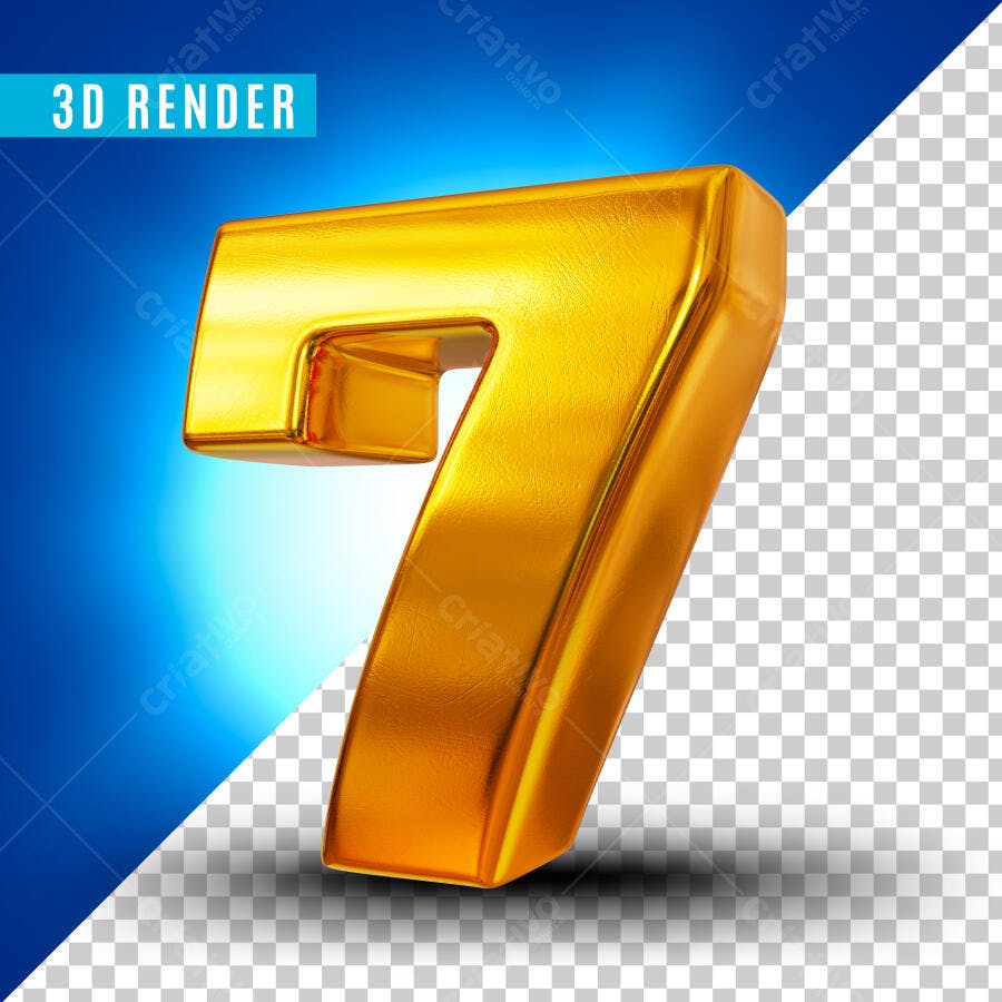 Número 7 Dourado 3D Render PSD Editável