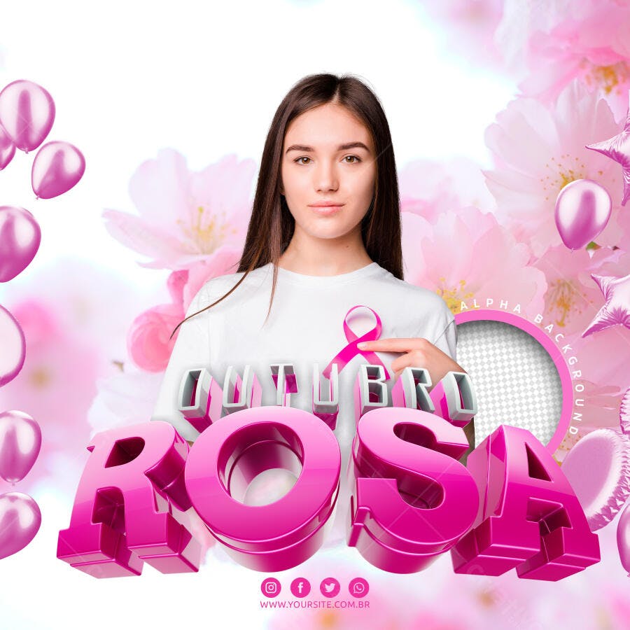 Outubro Rosa Post Instagram Conscientização PSD Editável