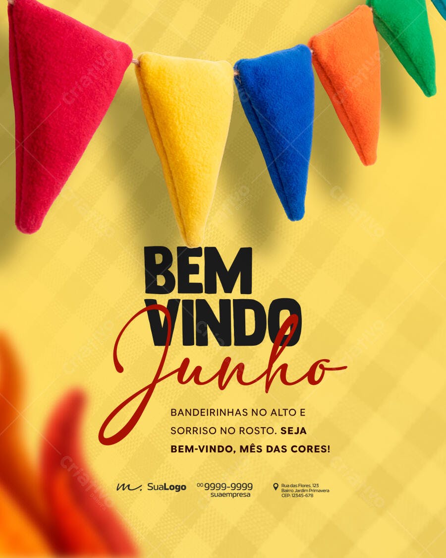 Post Instagram Bem Vindo Junho Festa Junina PSD Editável