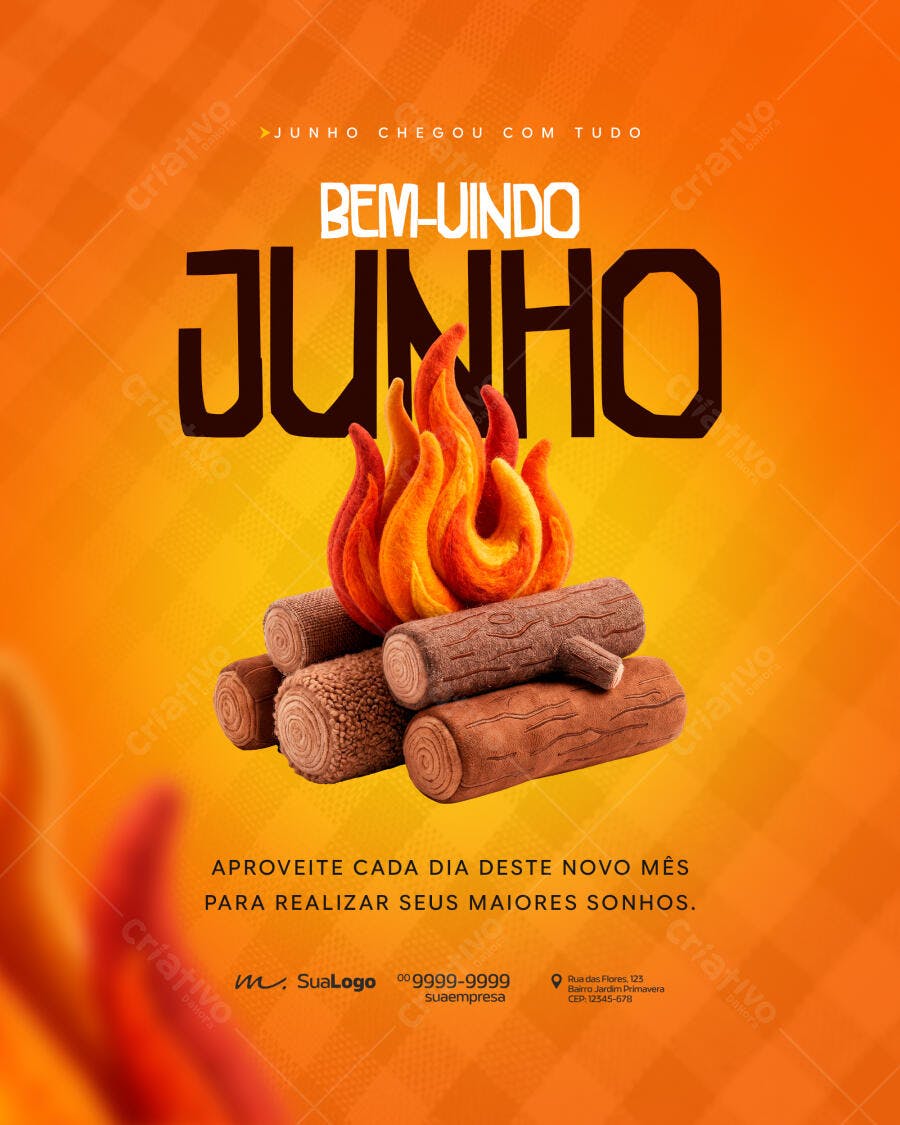 Post Instagram Bem-Vindo Junho Fogueira PSD Editável