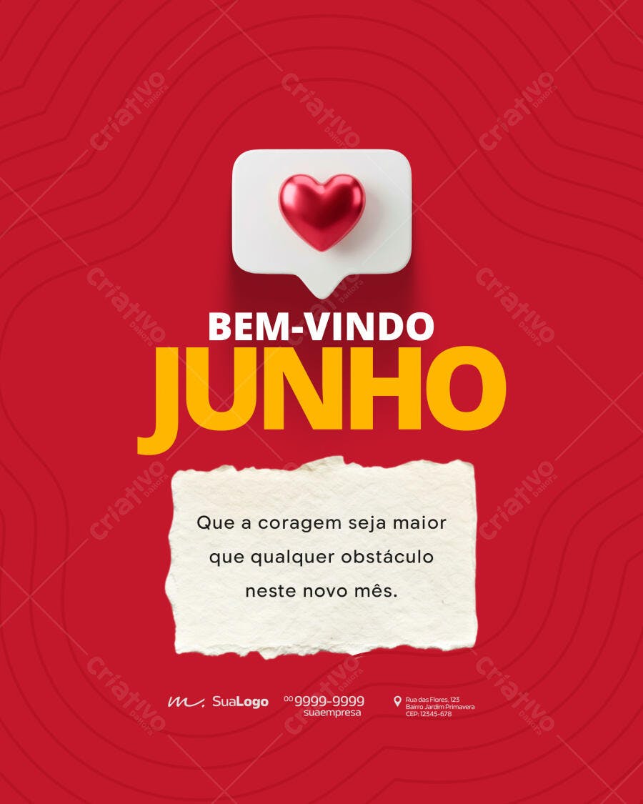 Post Instagram Bem-Vindo Junho PSD Editável