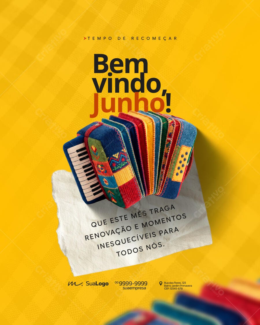 Post Instagram Bem-Vindo Junho Sanfona PSD Editável