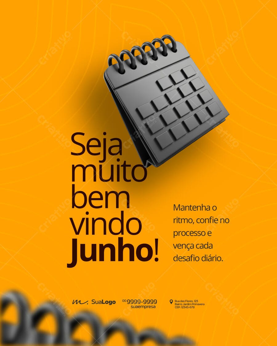 Post Instagram Boas-Vindas Junho Calendário PSD Editável