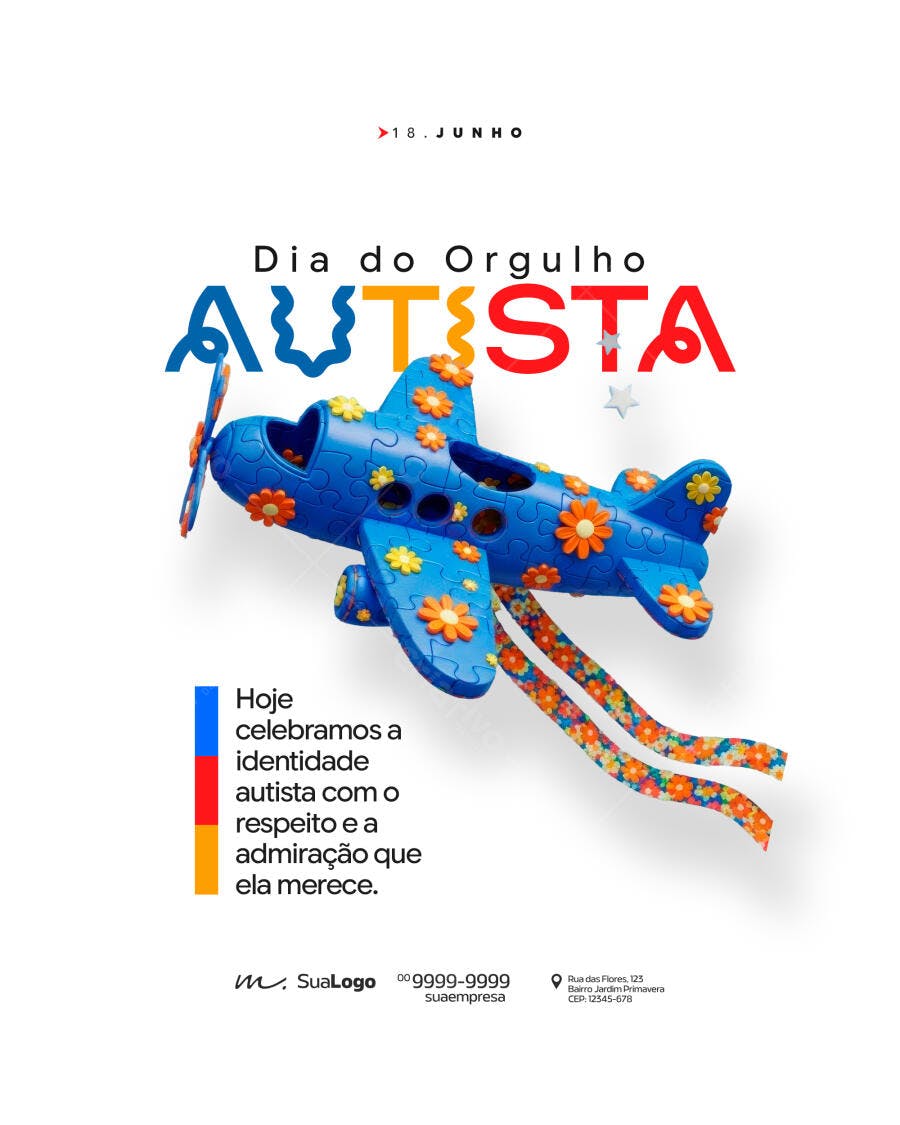 Post Instagram Dia do Orgulho Autista 18 de Junho PSD Editável