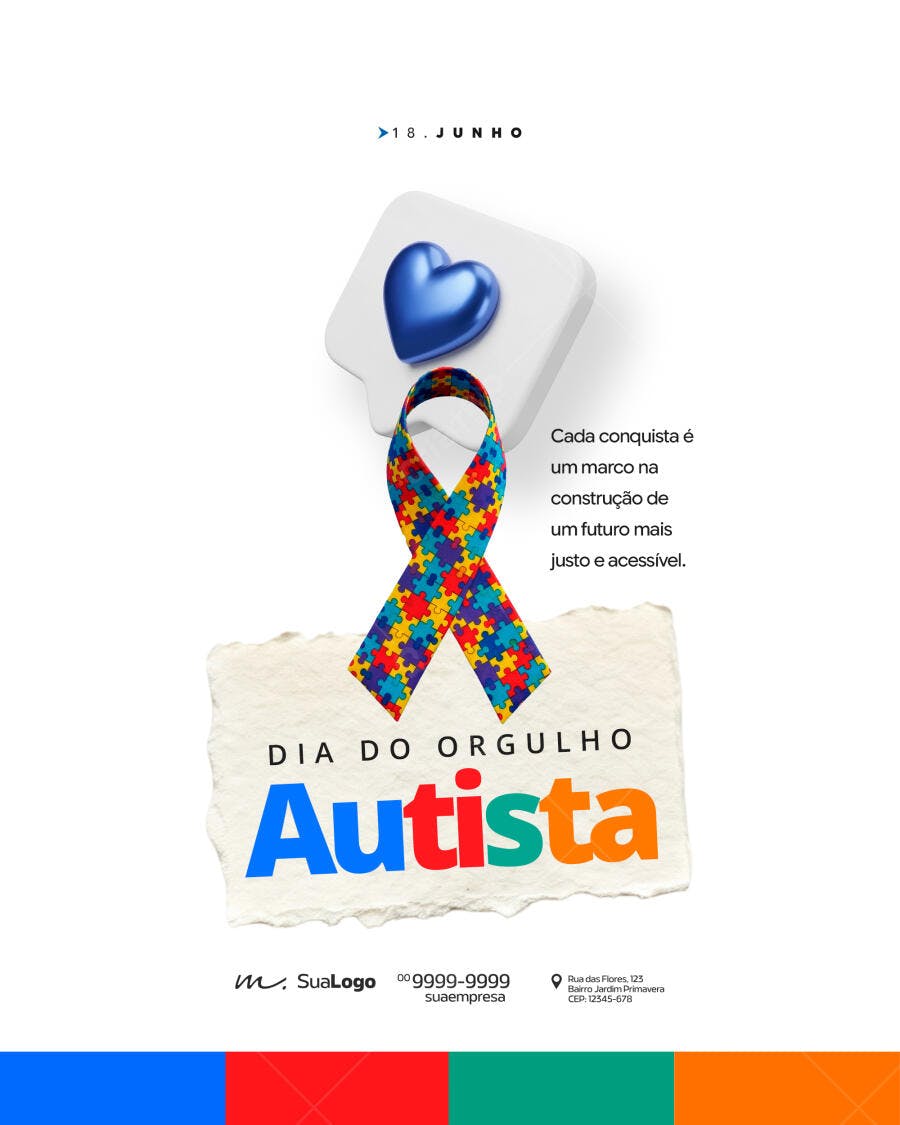Post Instagram Dia do Orgulho Autista 18 Junho PSD Editável