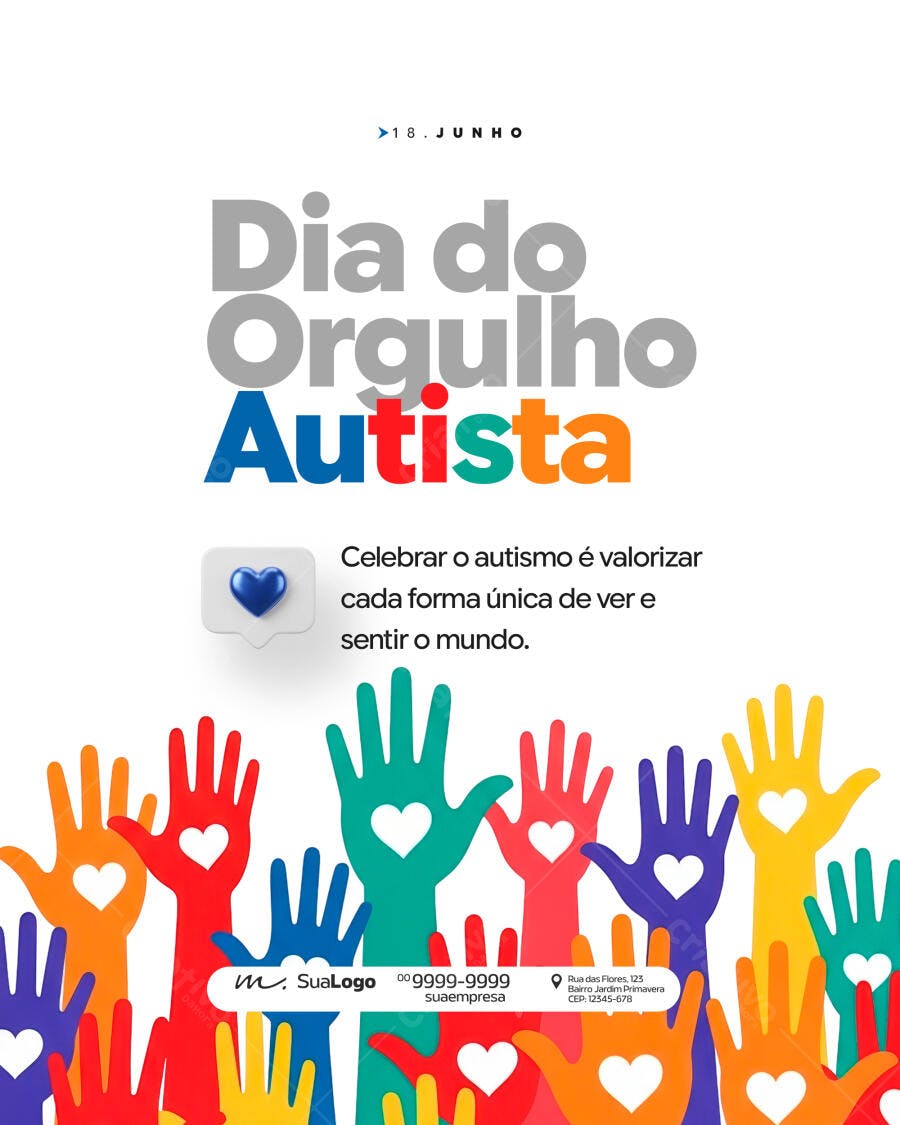 Post Instagram Dia do Orgulho Autista 18 Junho PSD Editável