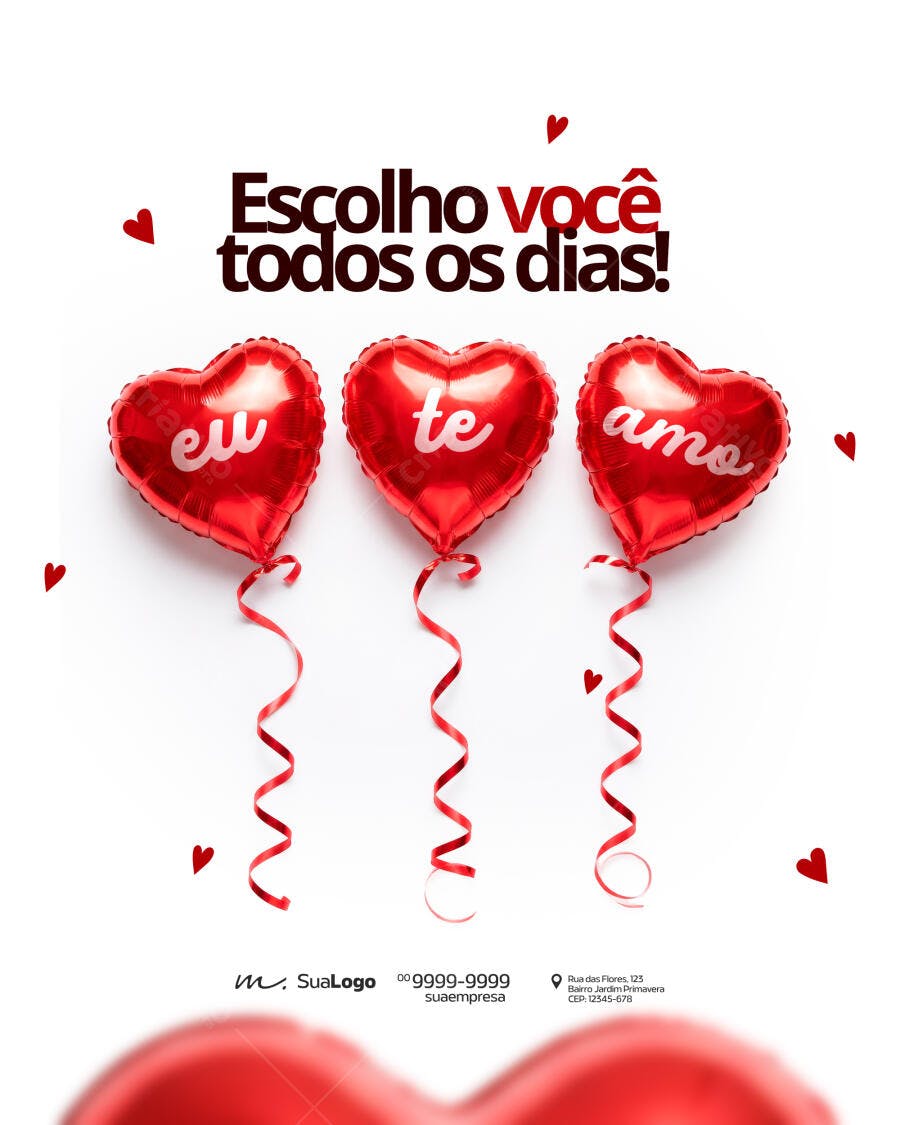 Post Instagram Dia dos Namorados Balões Coração PSD Editável